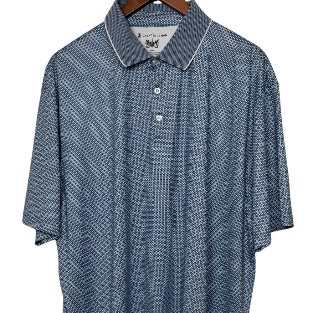 Hickey Freeman Performance Golf Polo Shirt XXL Blue Geometric Print Short Sleeve